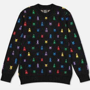 WESC Leon Sweater Retro Arcade Crew Neck Cotton Sweater Black Unisex NWT